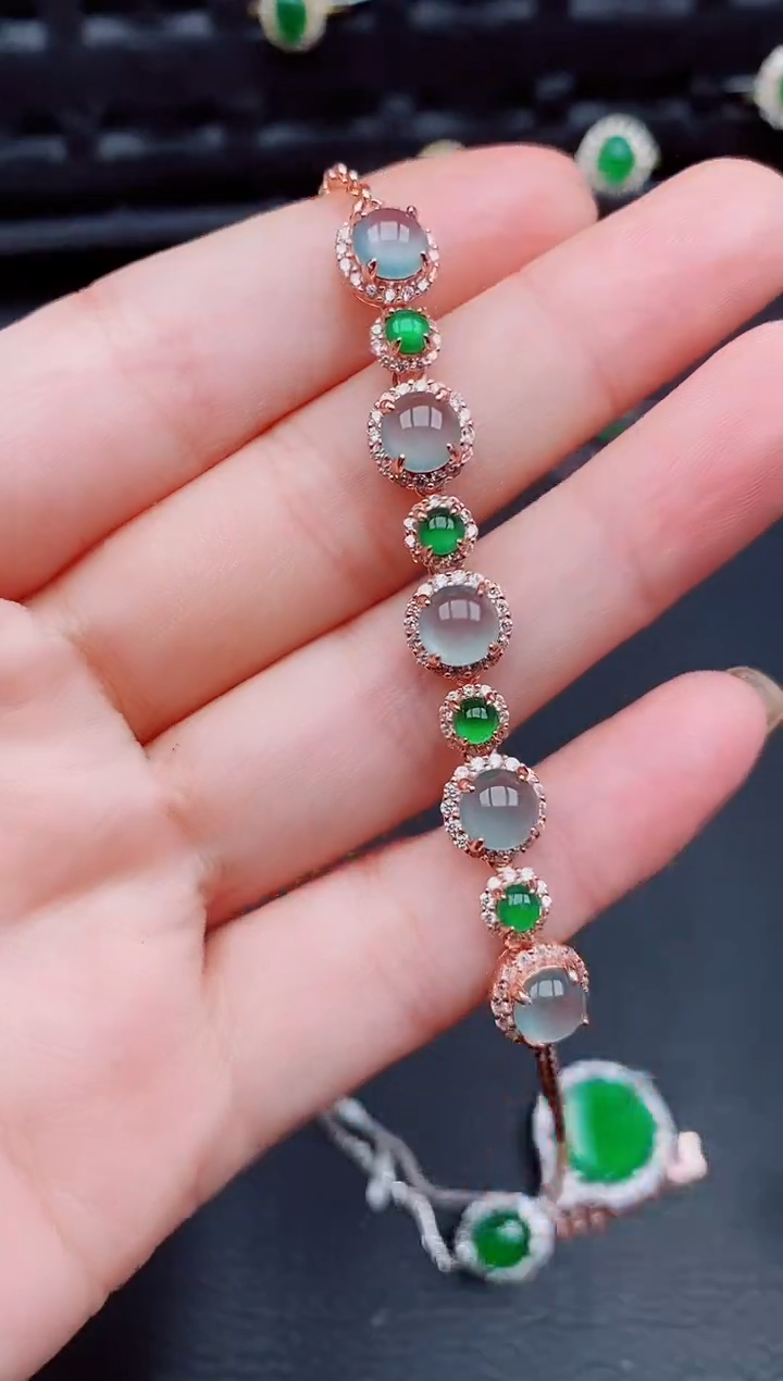 【闪购商品】翡翠手链银S925镶嵌天然a货翡翠477