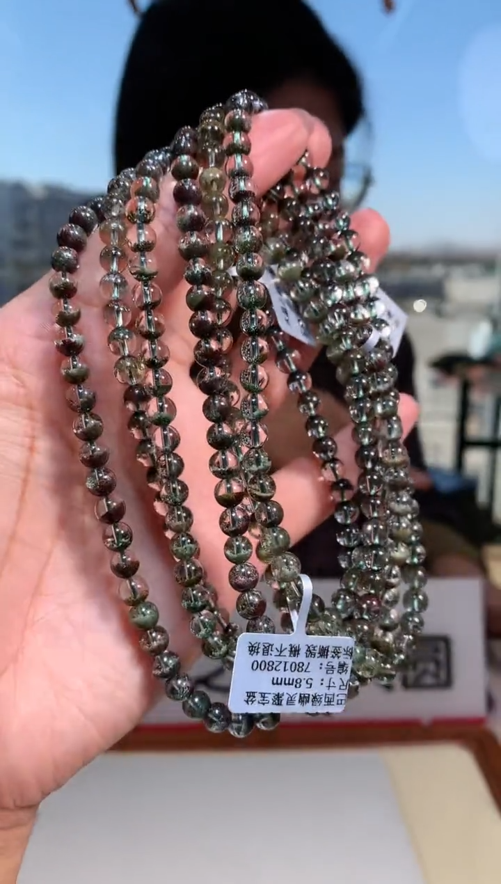 【闪购商品】水晶手链未镶嵌5.8mm三圈绿幽灵聚手链多样性发其一