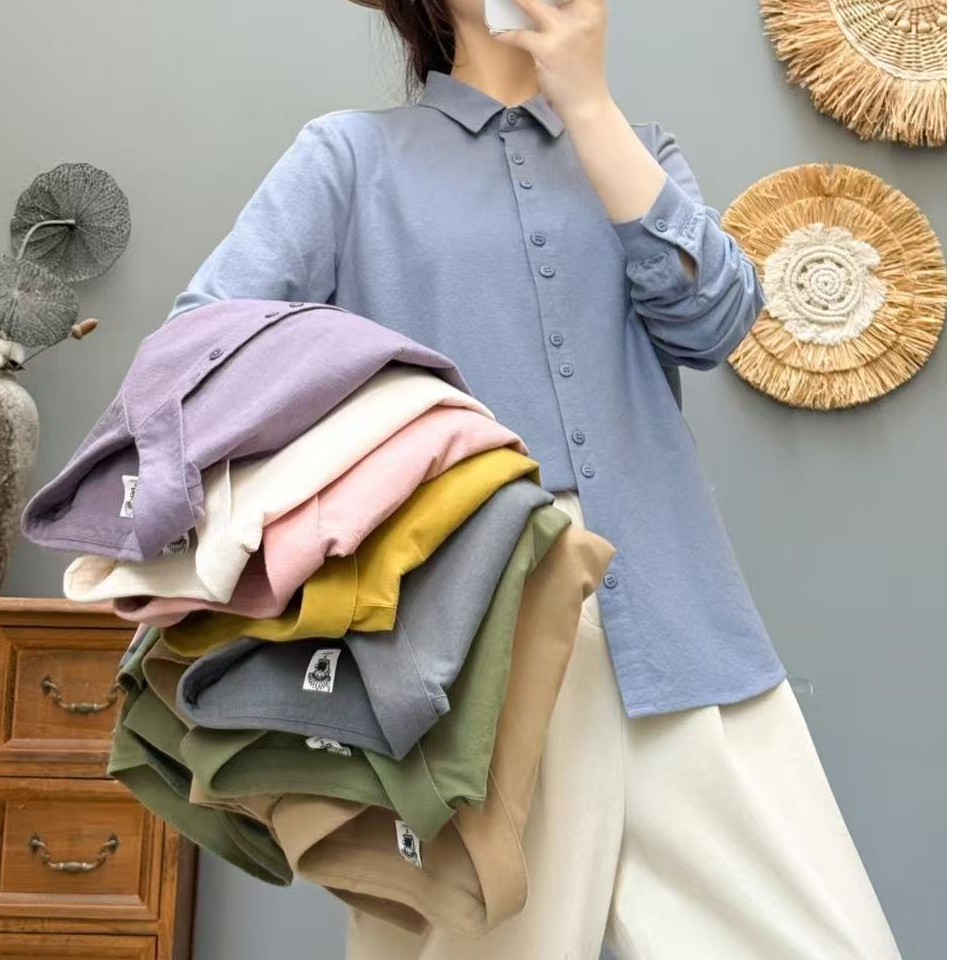 秋季新款净面纯色磨毛衬衫女长袖百搭85182