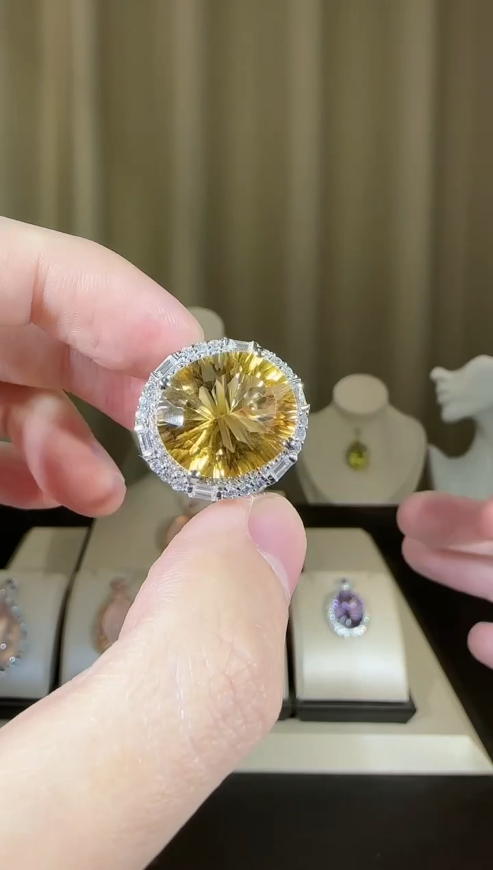 【闪购商品】黄晶戒指银S925镶嵌16*14mm