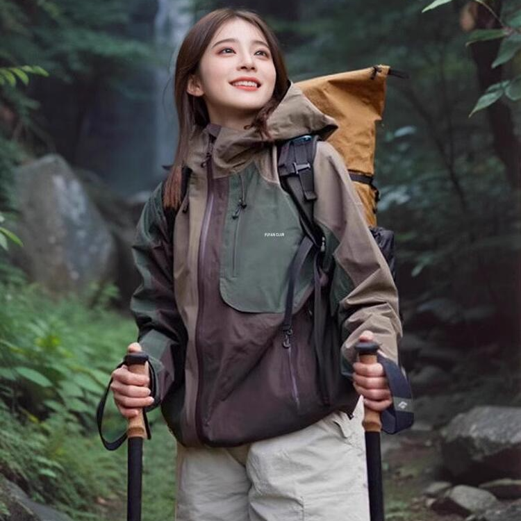 FUYAN芙沿撞色冲锋衣女2025新款春秋美式三合一防风防水登山服