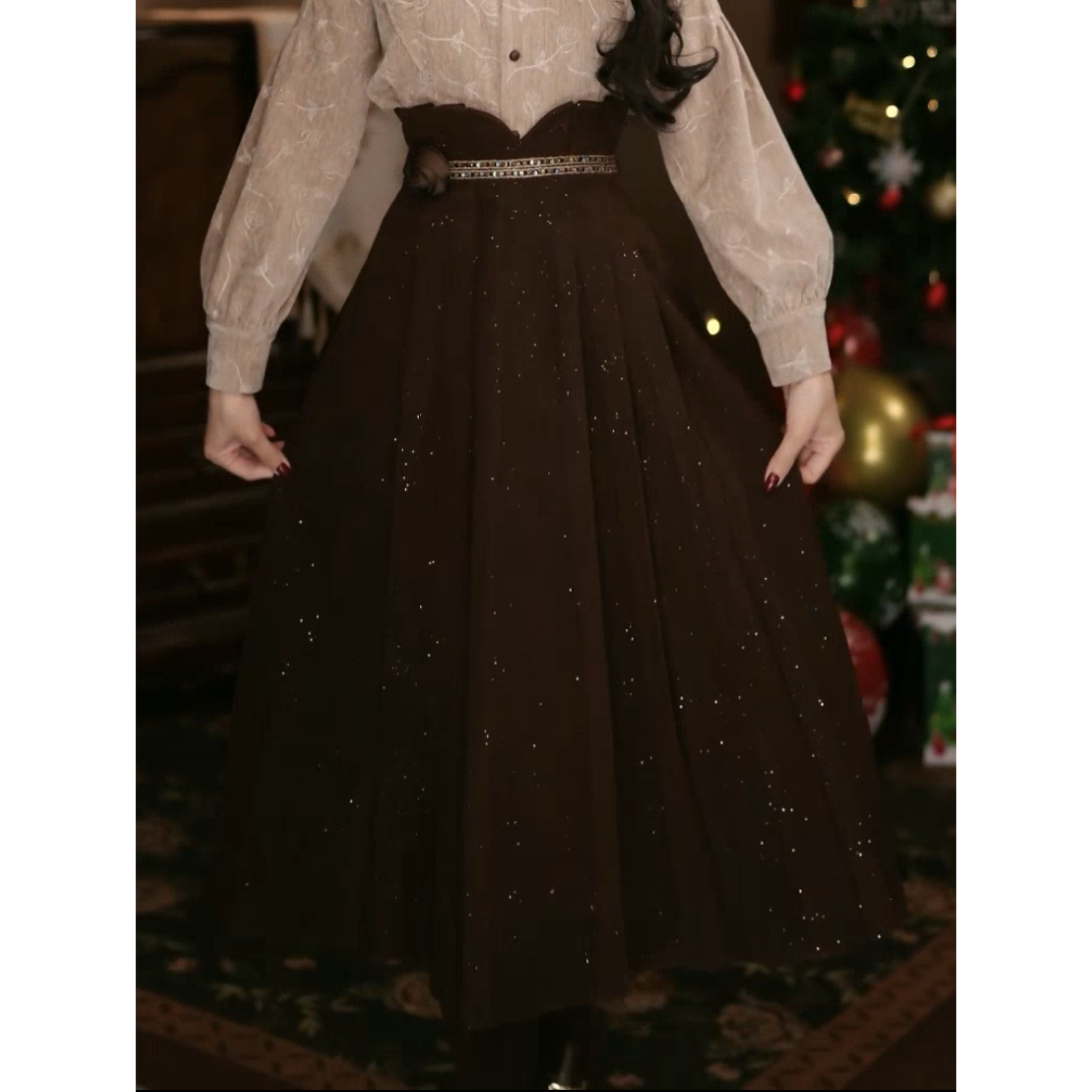 美丽【向溪】港味复古显瘦百搭加厚半身裙30555