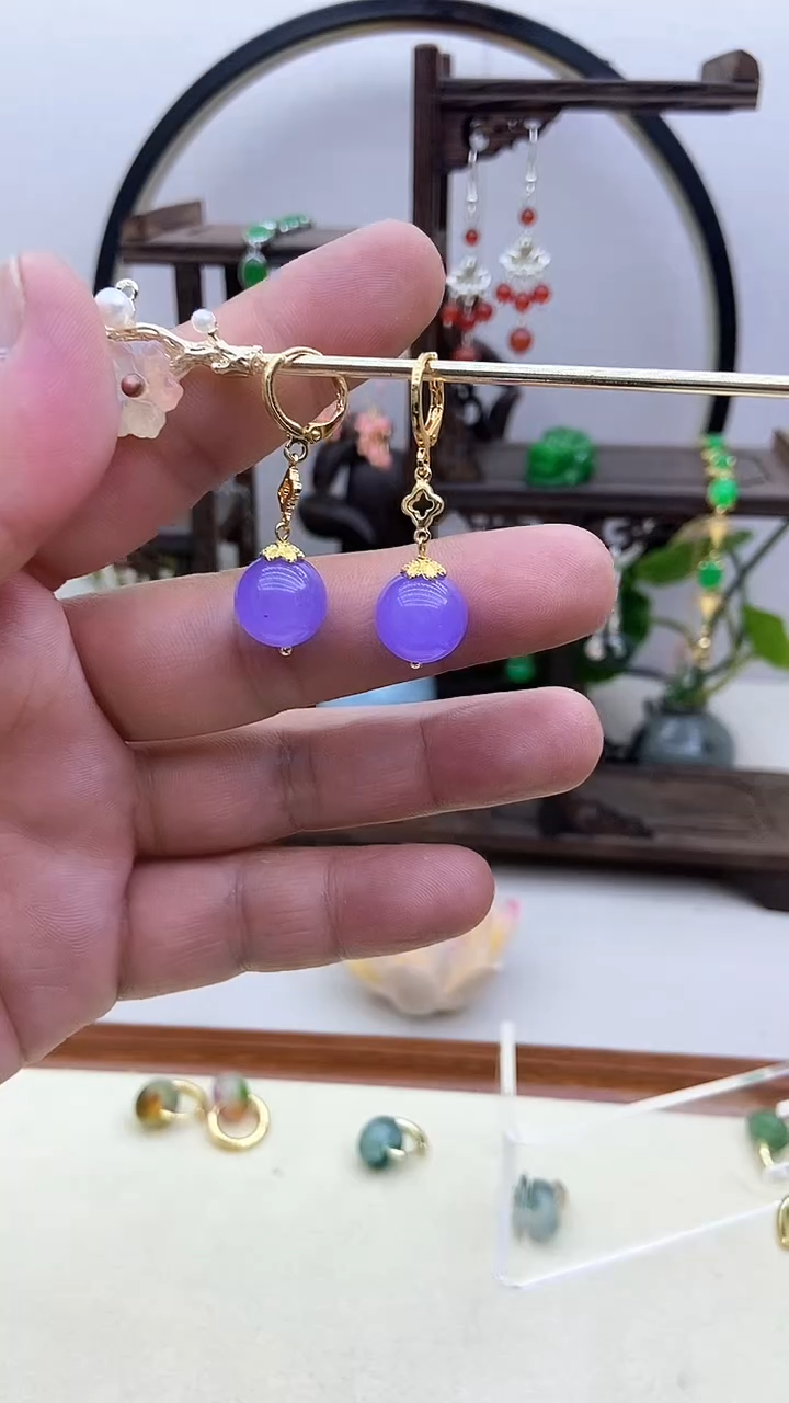 翡翠14K金镶嵌耳饰95号