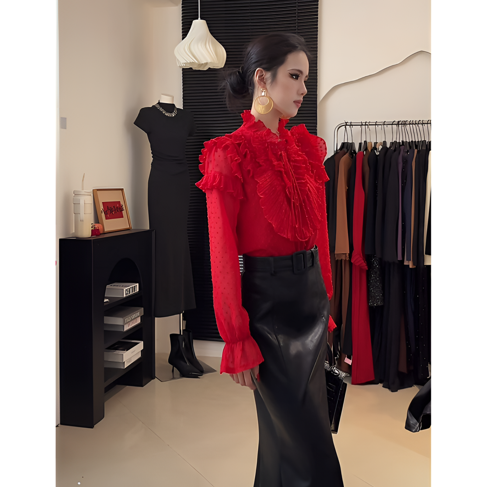 年会红-高级感荷叶领设计衬衣8937