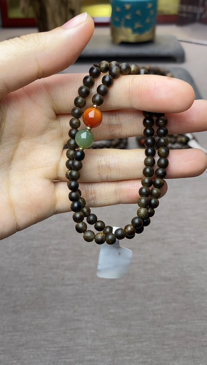 【闪购商品】沉香手串越南芽庄白棋0.4+配饰 沉水双圈款