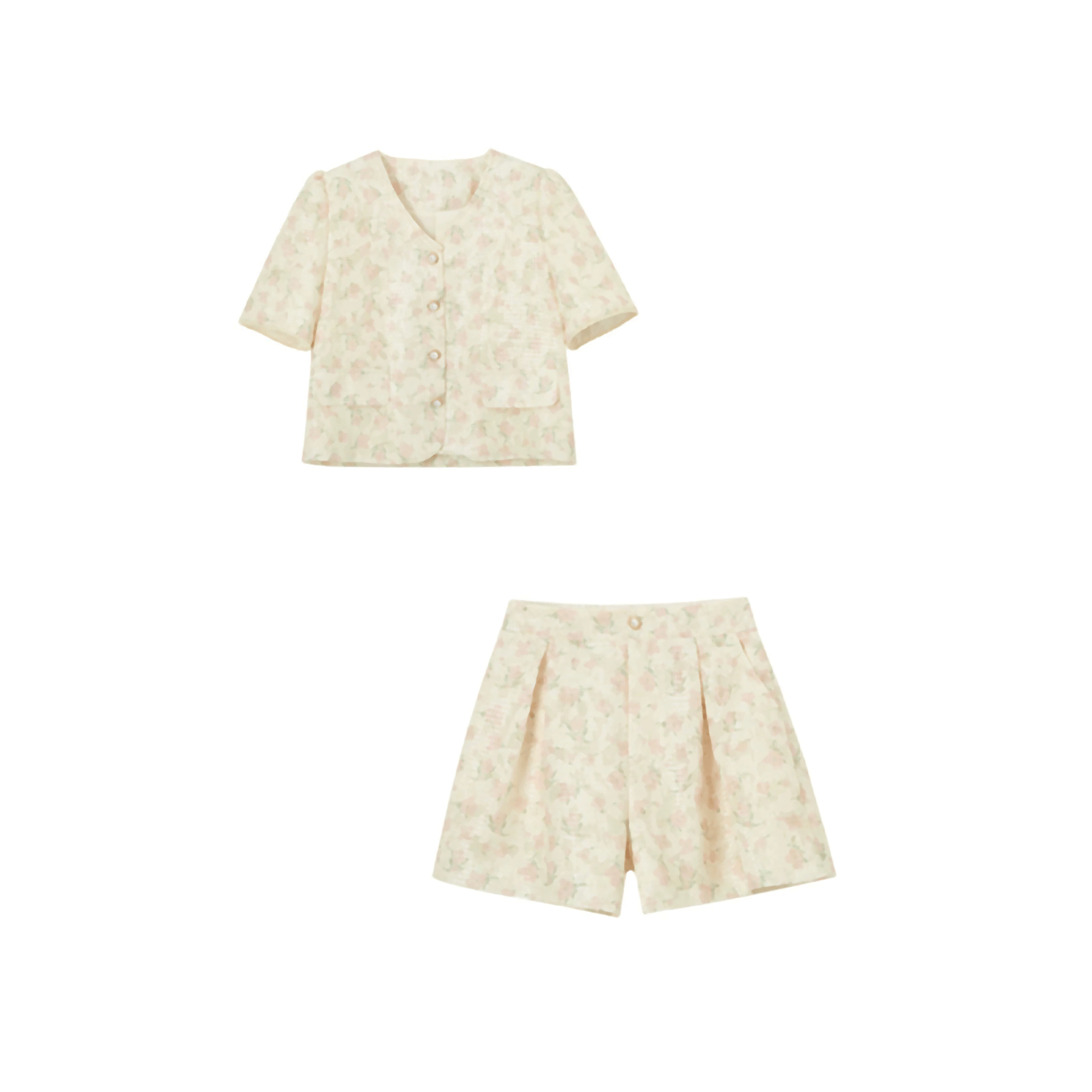 【李不了】玫瑰的故事法式淑女显瘦气质夏季V领上衣套装TY8619