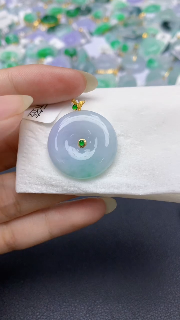颈饰18K金镶嵌翡翠天然缅甸a货翡翠百元以上9元证书费自理