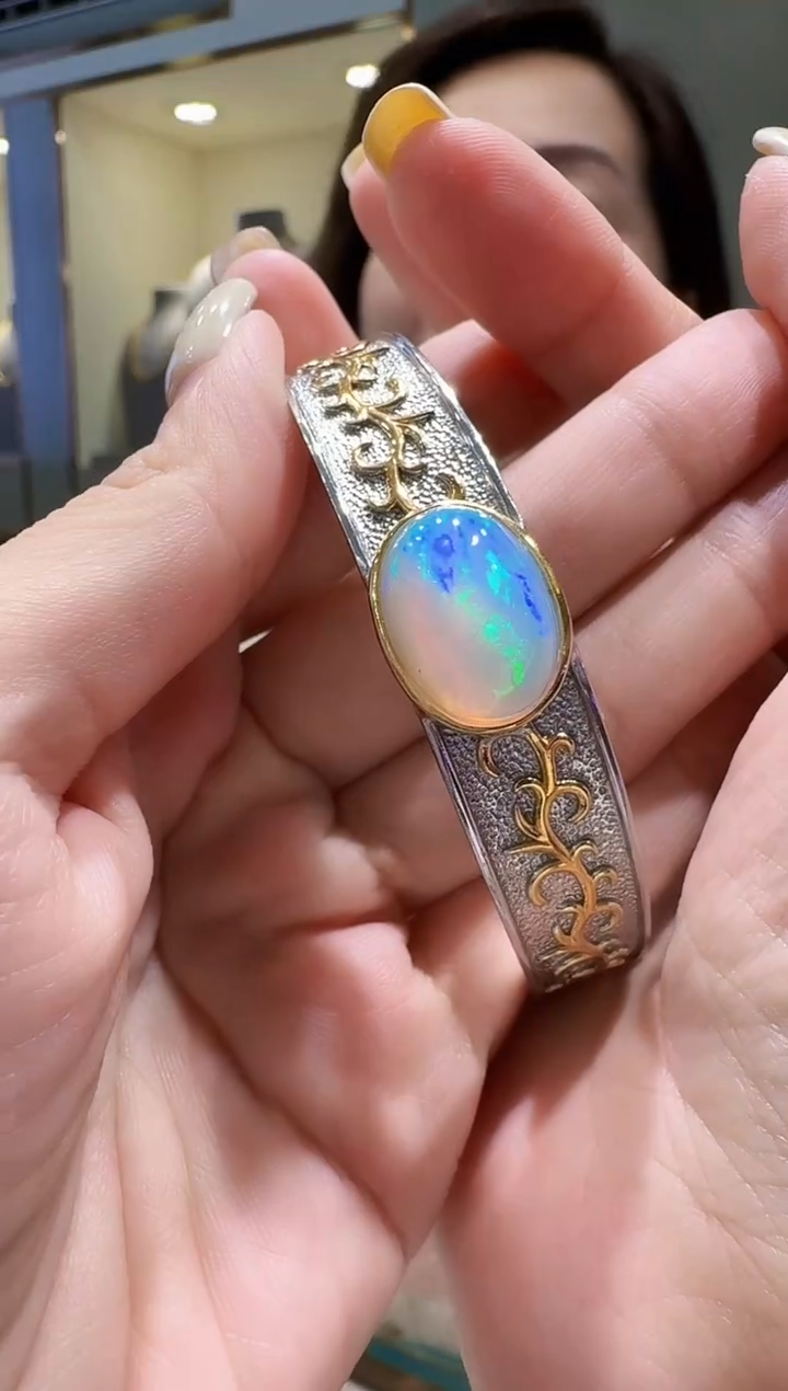 银S925镶嵌欧泊手镯098手镯