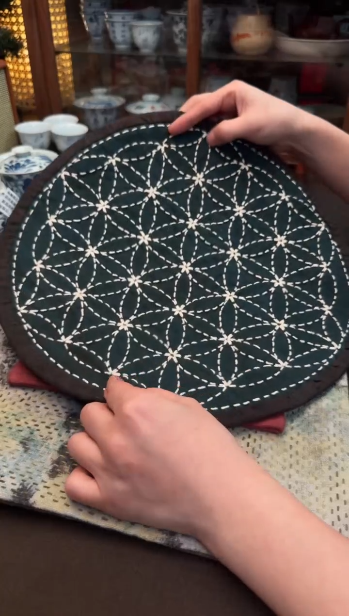 【闪购商品】织绣Cici手作刺子绣植物染柿染茶席-187