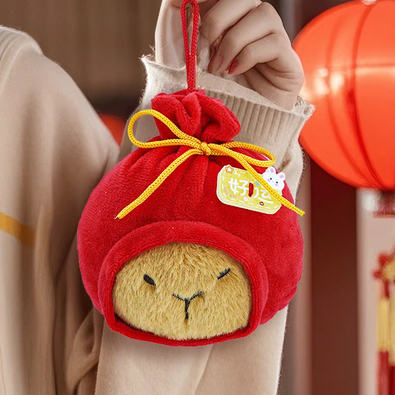 欢乐集可爱卡通毛绒挂件红色束口包装饰玩偶钥匙扣元宵节新年礼物