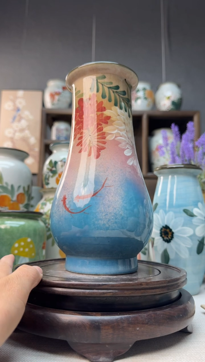 【闪购商品】瓶景德镇手绘陶瓷花瓶底部无孔高23口8左右