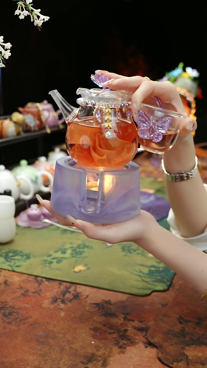 【闪购商品】紫色温茶台+茶壶+链子+杯子