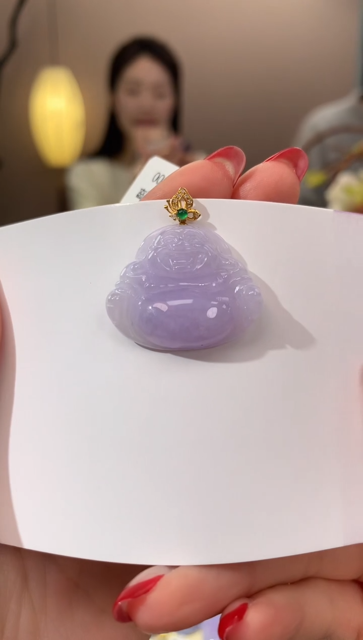 【闪购商品】翡翠颈饰18K金镶嵌天然缅甸a货翡翠