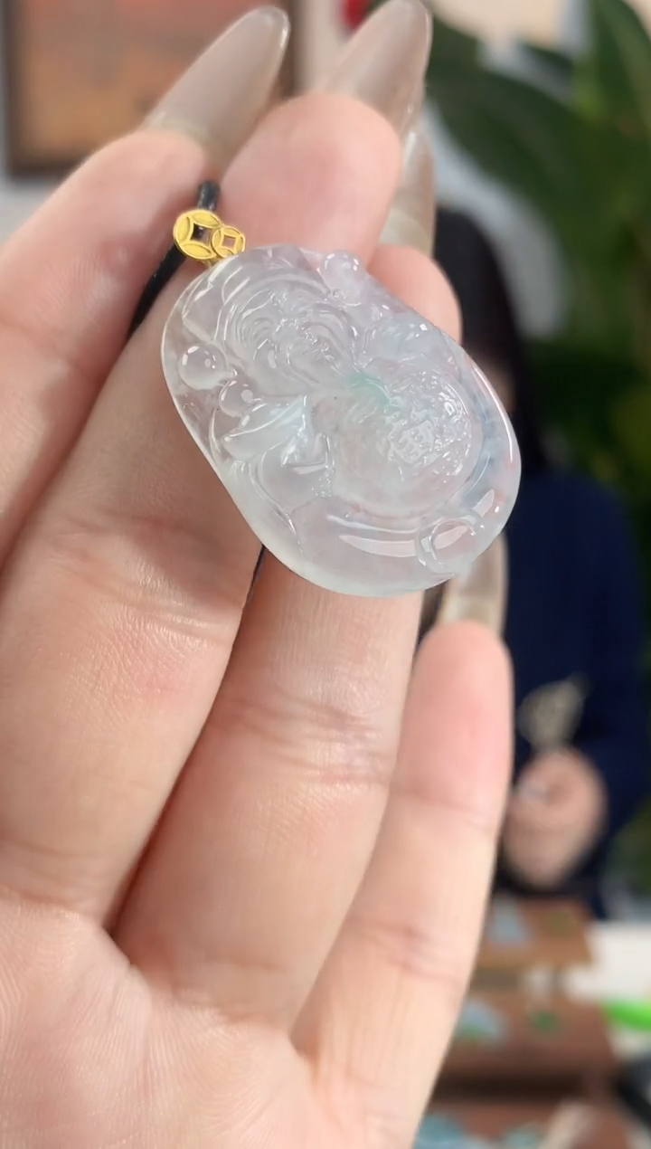 【闪购商品】翡翠吊坠(不含链)18K金镶嵌财神爷