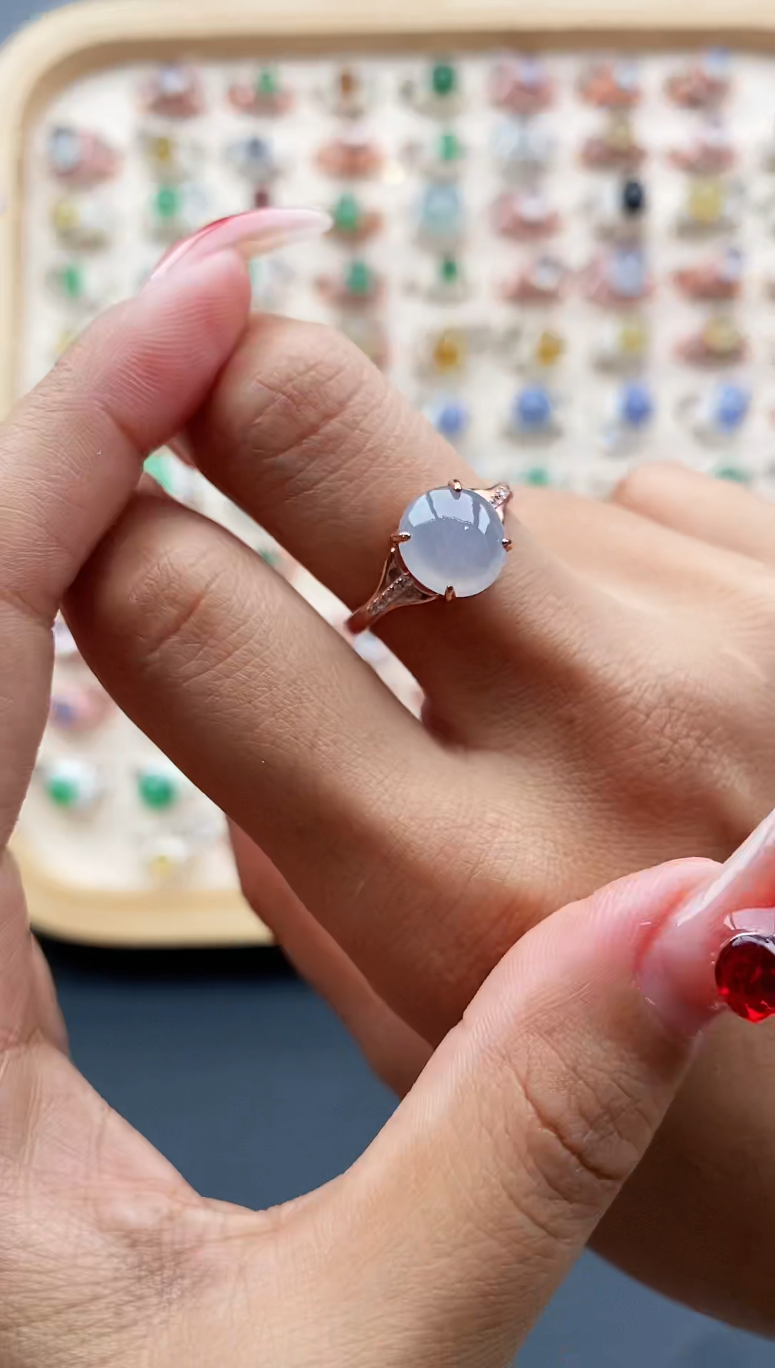 【闪购商品】翡翠戒指银S925镶嵌缅甸A货天然翡翠333  1+8