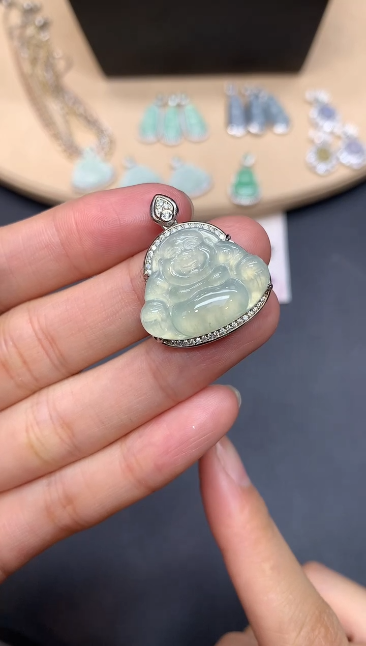 【闪购商品】翡翠吊坠(不含链)银S925镶嵌佛公【多样性发其一】