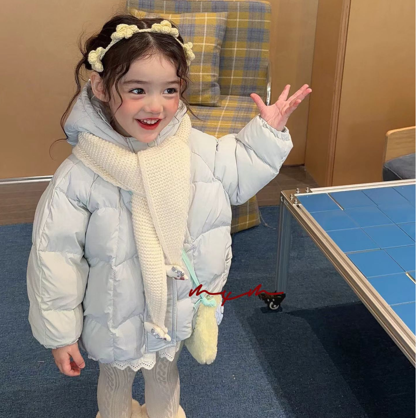 2025秋冬女童韩系中长巫师帽90新国标羽绒外套