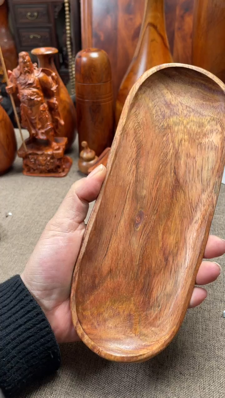 【闪购商品】黄花梨/降香黄檀木艺海黄新料果盘25.2/9.5