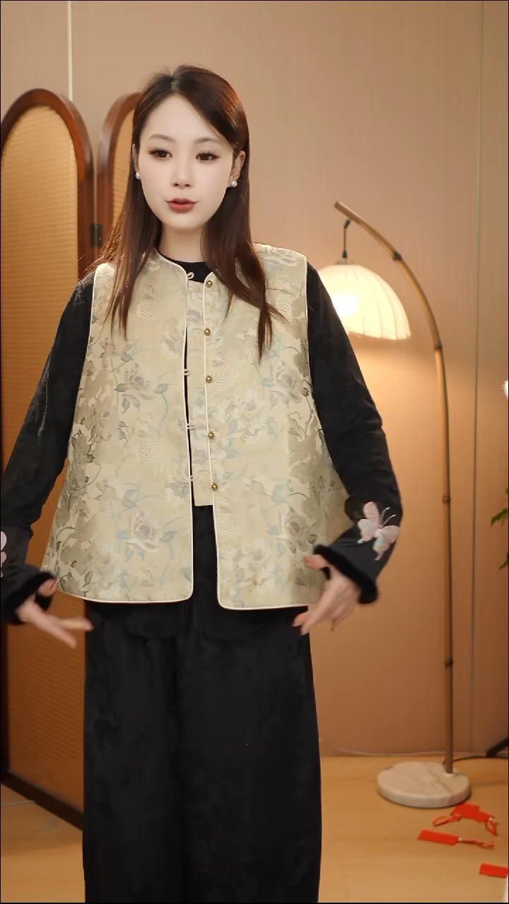浅色麒麟牡丹马甲