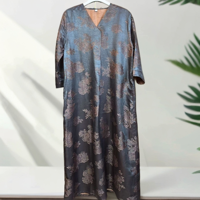 秋款重缎香云纱时尚百搭高端大气显瘦遮肉复古V领新中式连衣裙