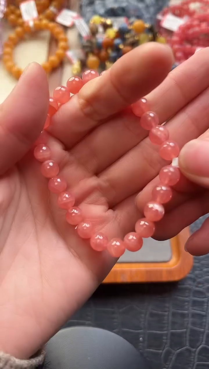 未镶嵌菱锰矿（红纹石）手串19多样性发其一/7+