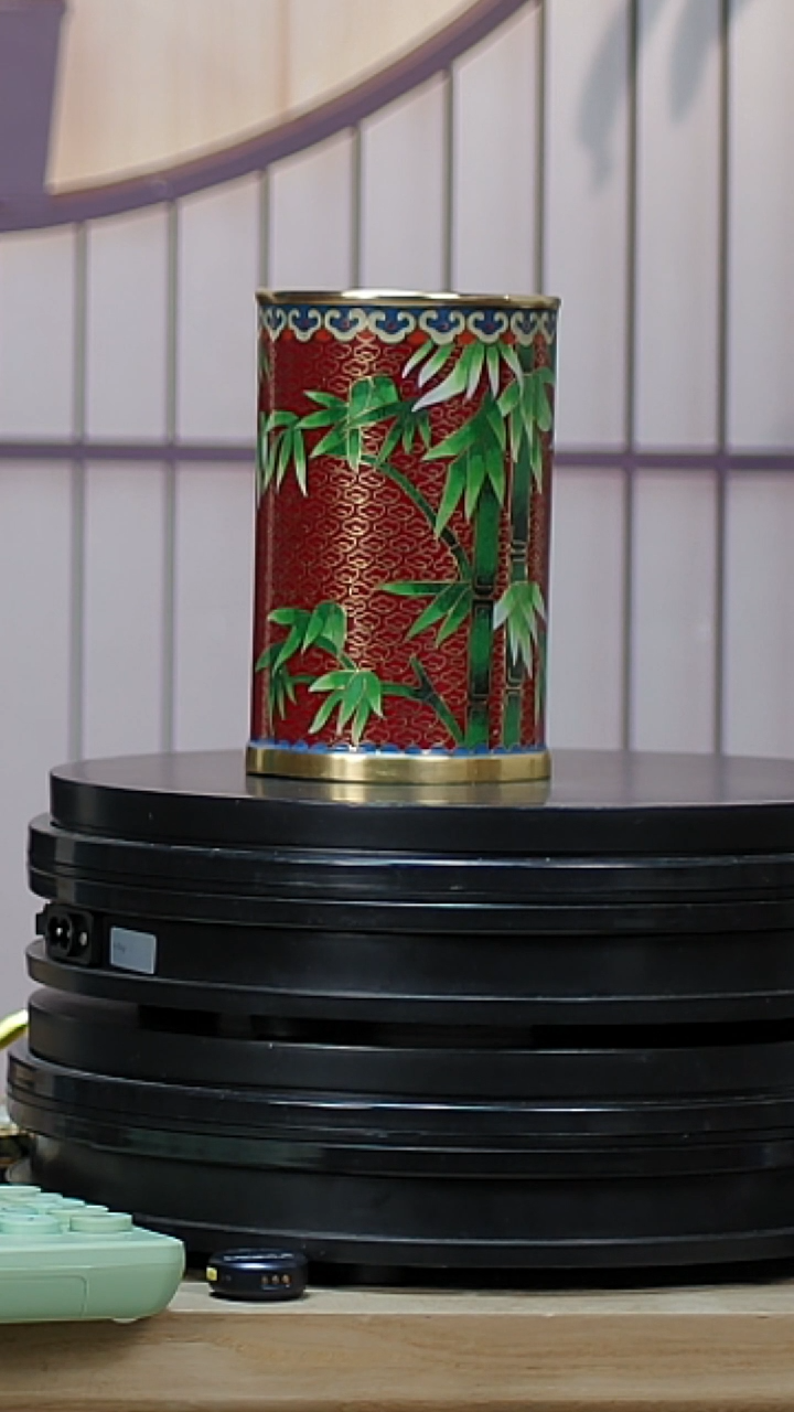 【闪购商品】非遗技艺 景泰蓝竹节笔筒红色