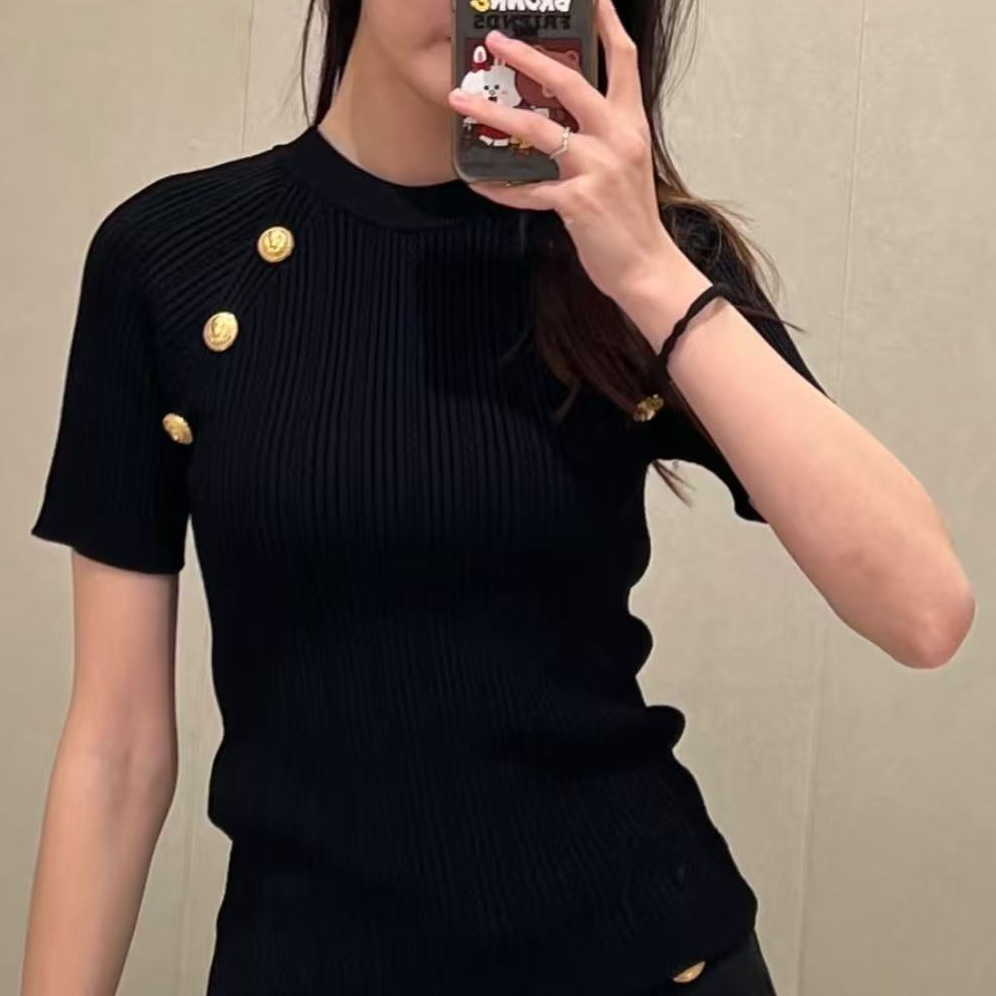 全新未使用 BALMAIN/巴尔曼 纽扣装饰短袖T恤/M
