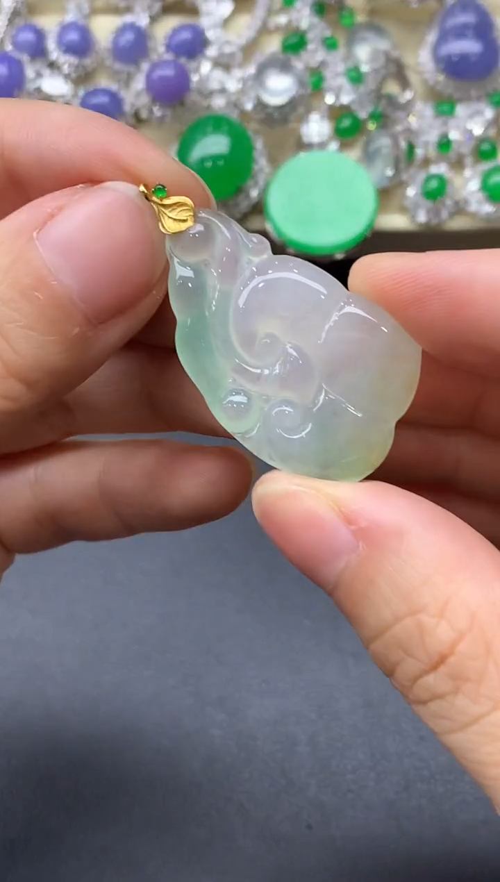 颈饰18K金镶嵌翡翠408-中国好珍宝