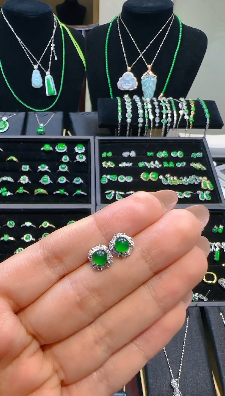 颈饰银S925镶嵌翡翠用****5蛋面耳钉