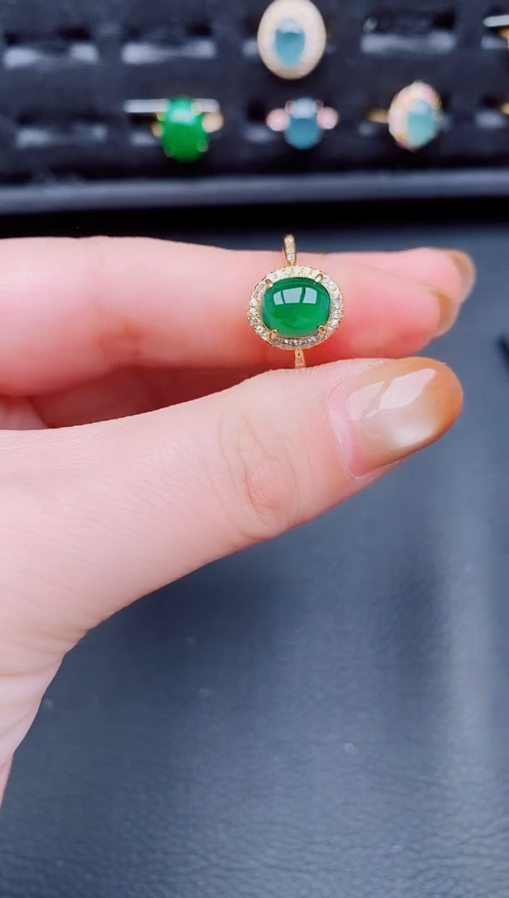 【闪购商品】翡翠戒指银S925镶嵌天然a货翡翠639