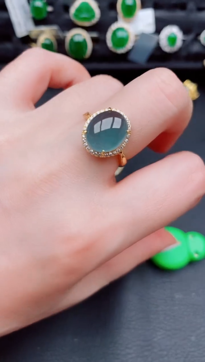 【闪购商品】翡翠戒指银S925镶嵌天然a货翡翠694