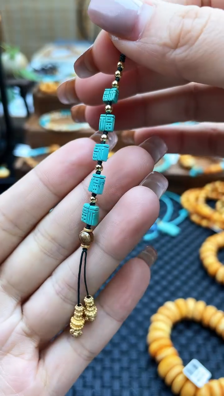 【闪购商品】银S925镶嵌绿松石珠宝奇石滴溜