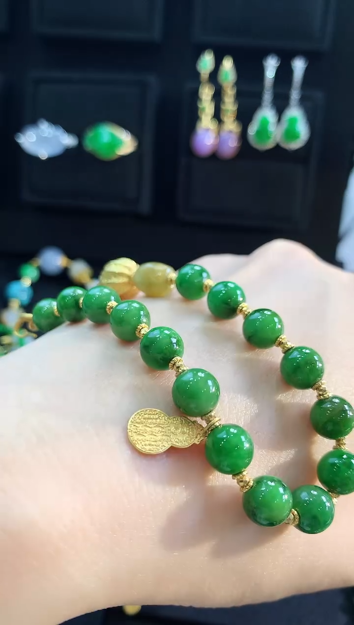 【闪购商品】翡翠手链18K金镶嵌手链