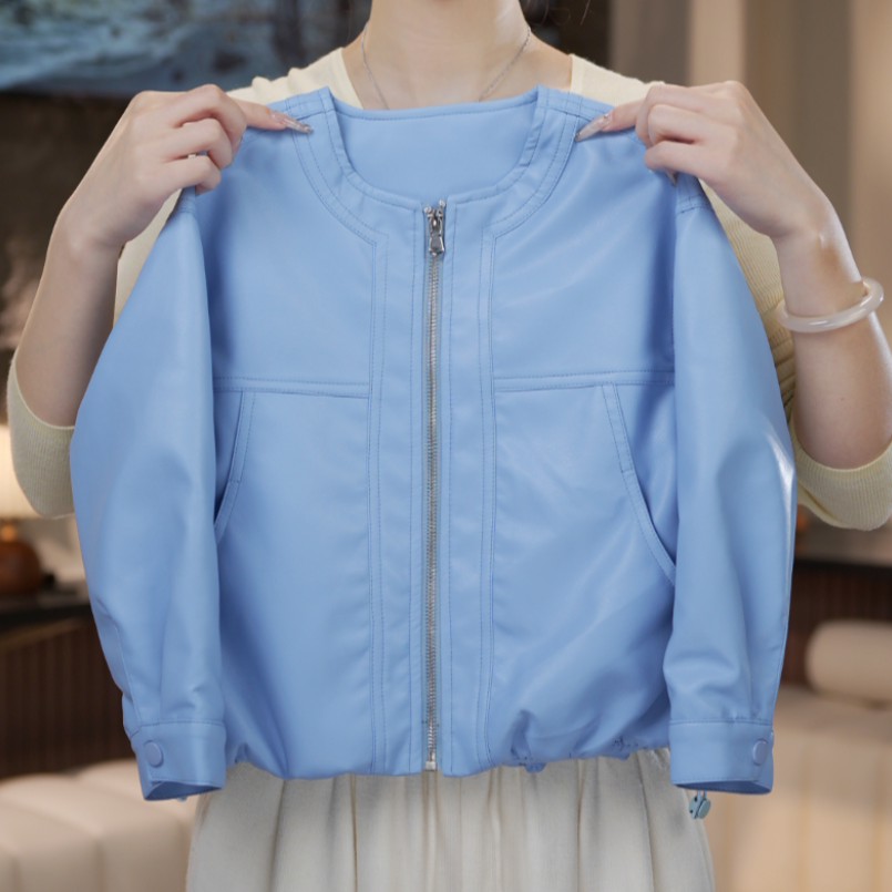 【1%】2025原版春季儿童皮衣中性款纯色高级洋气外套短款简约