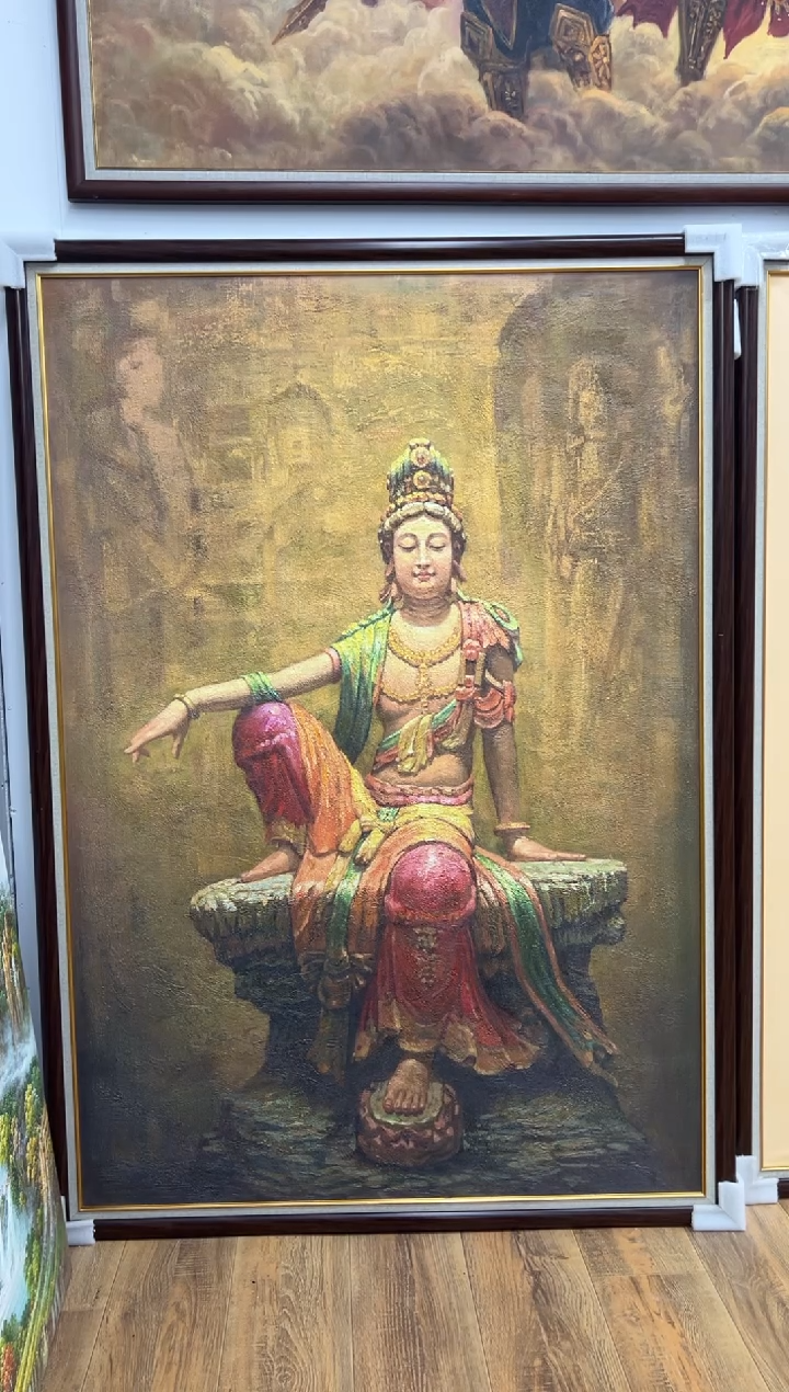 油画大*斧【张俊龙】水月观音原创艺术油画茶室玄关肌理版画油画