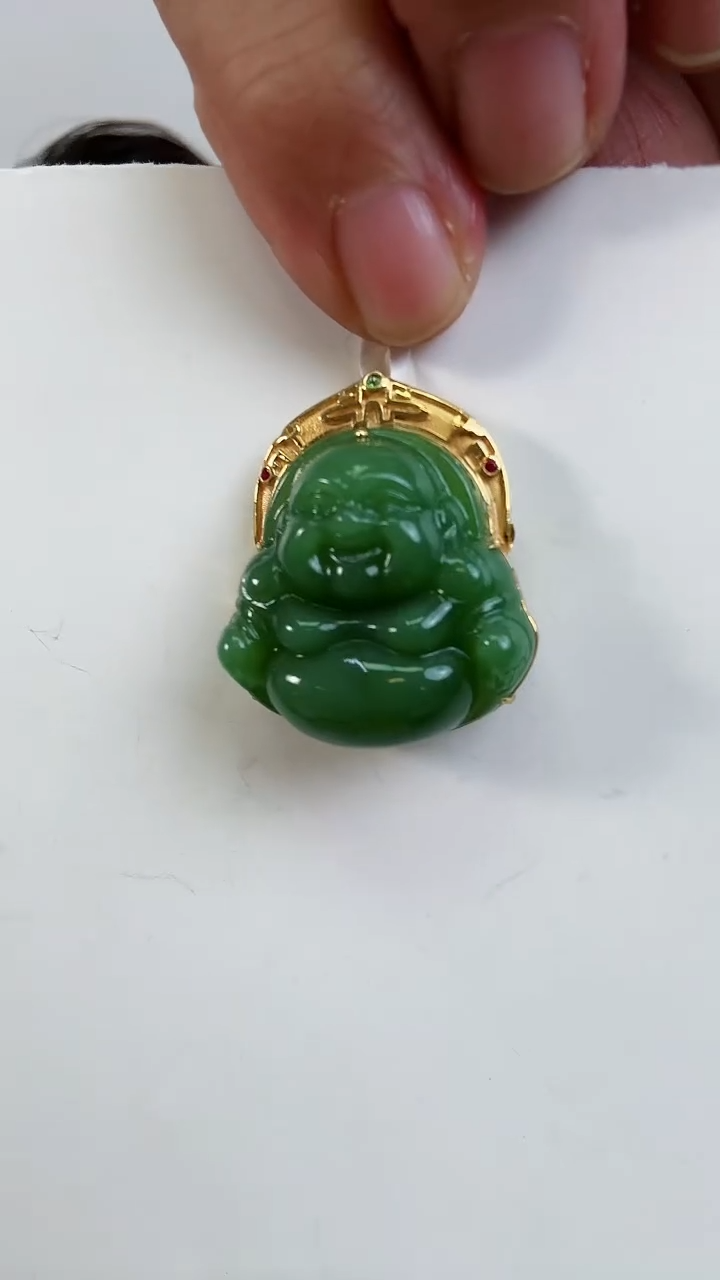 【闪购商品】和田玉吊坠18K金镶嵌吊坠微瑕