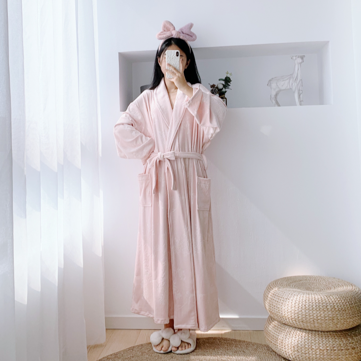 男女日式酒店海岛绒加长睡袍冬季加肥大码超长孕妇胖mm保暖绒睡袍