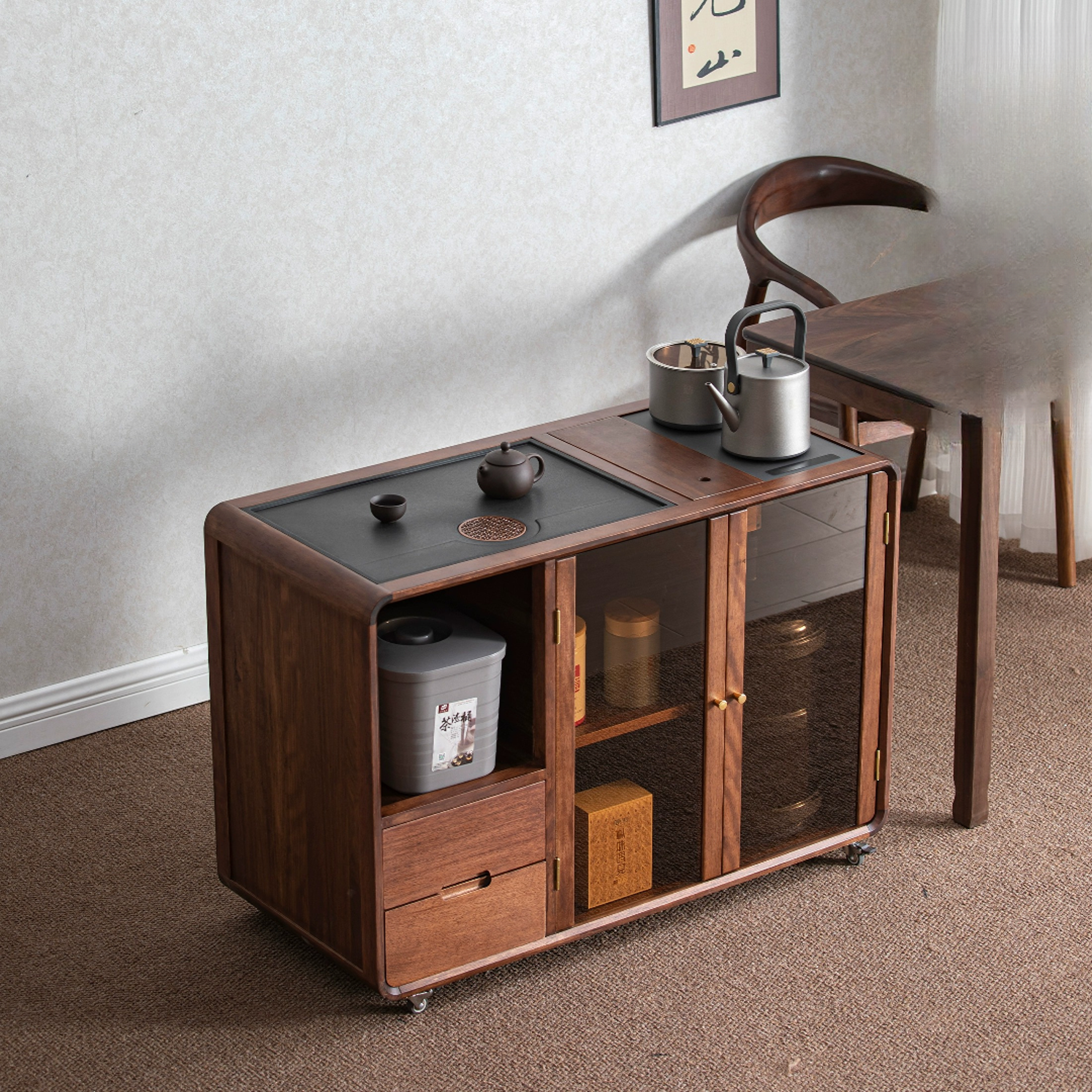 榫卯结构工艺可移动茶几茶柜阳台泡茶一体式餐边柜茶水柜简约轻奢