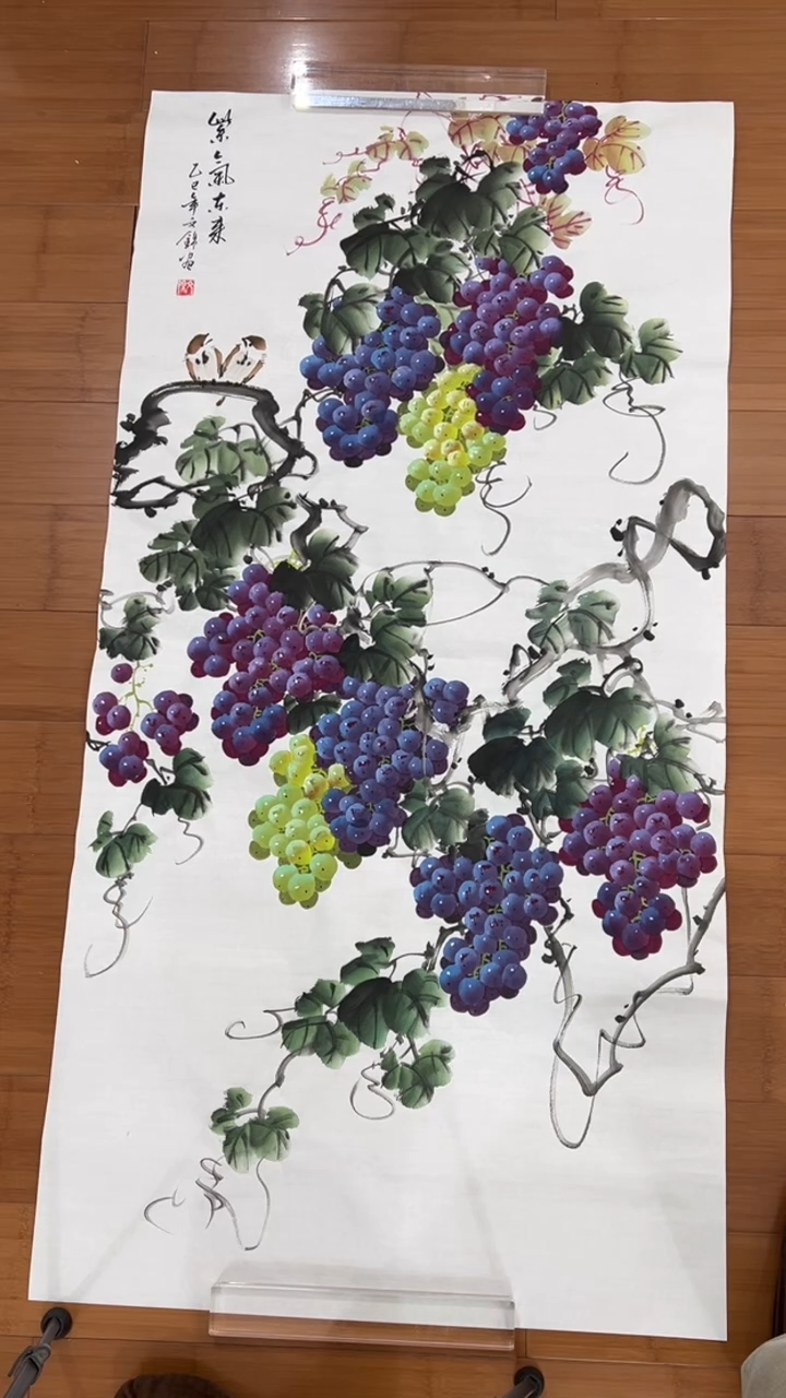 国画【福利，纯手工手绘】张文锦葡萄竖版138*68厘米