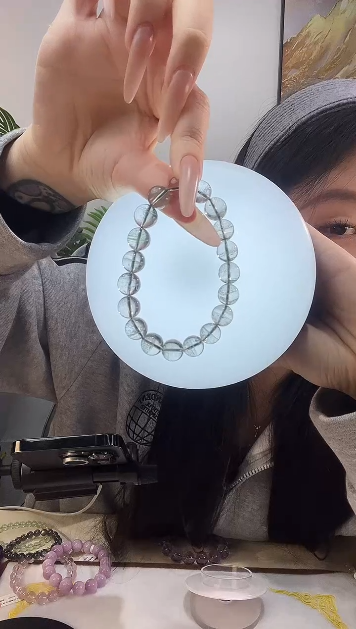 未镶嵌手串水晶金***光巴西绿幽灵千层10mm净体无红皮 多样性发一