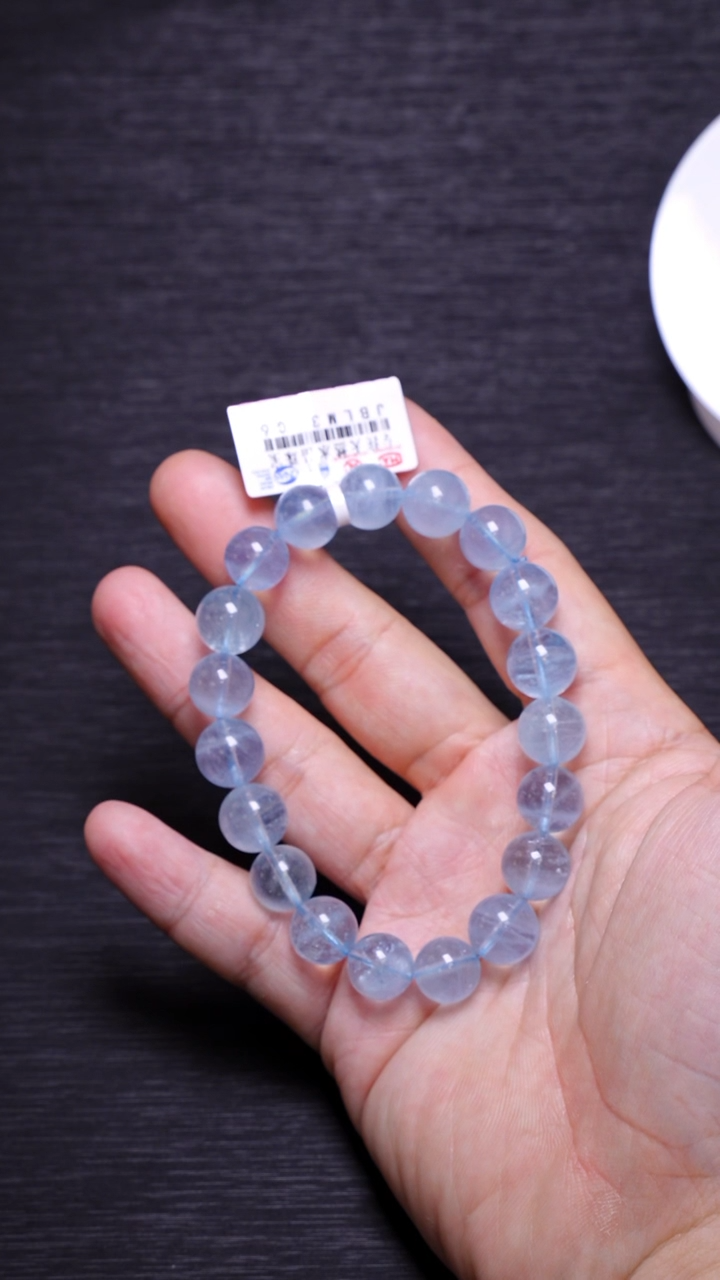 【闪购商品】海蓝宝石手串银S925镶嵌Q072海蓝宝单圈10mm