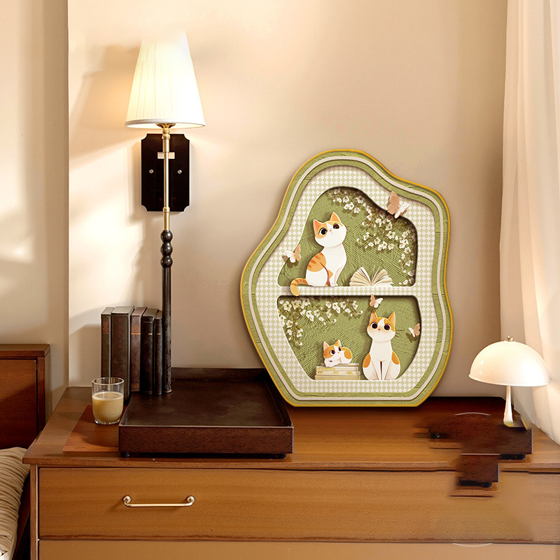 卡通猫咪装饰画桌面摆画复古客厅电视柜创意摆件卧室床头艺术摆台