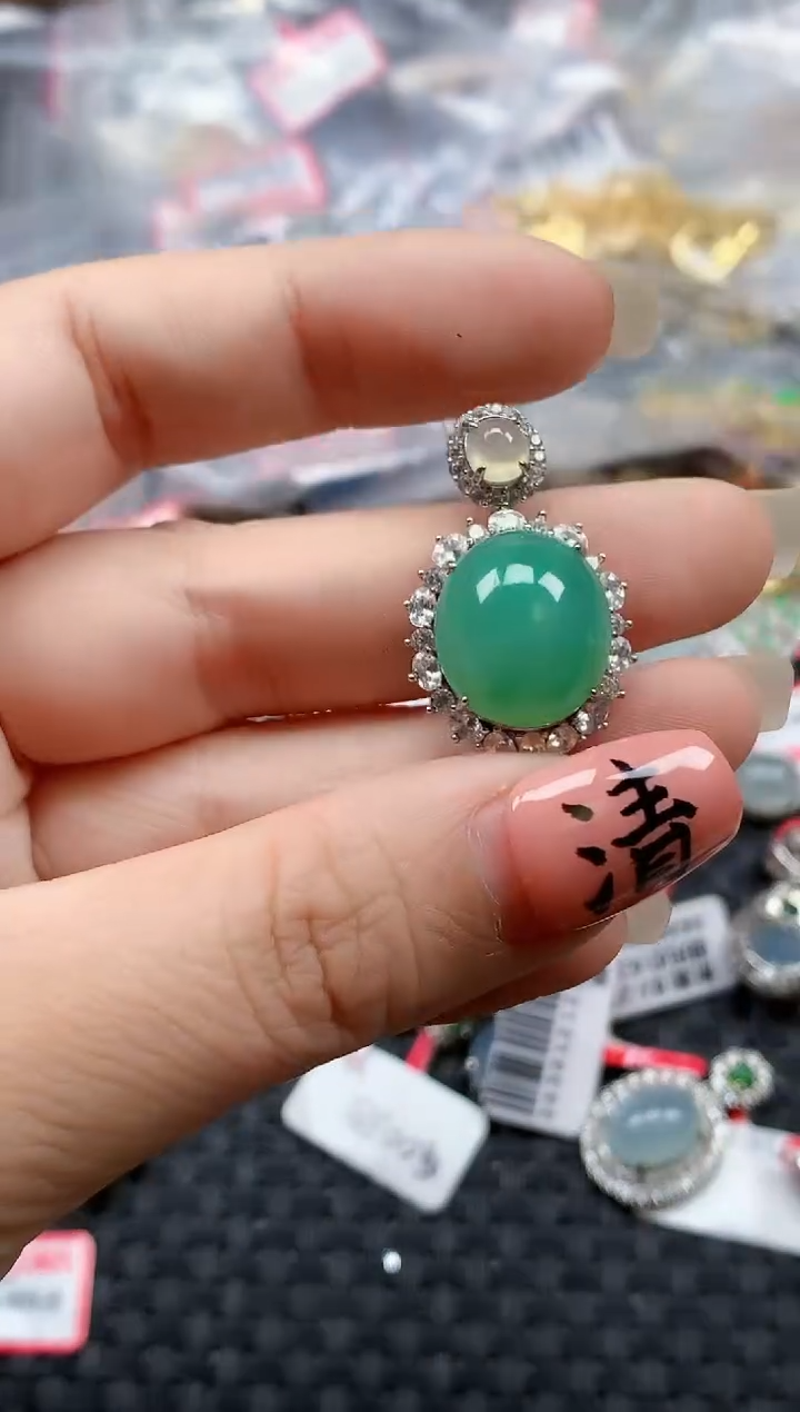 银S925镶嵌戒指翡翠天然A货缅甸翡翠