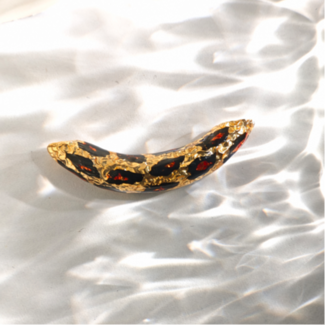 【媛媛】18K金豹纹相渐百搭弯管吊坠（赠黑色皮绳）卡约7*36mm