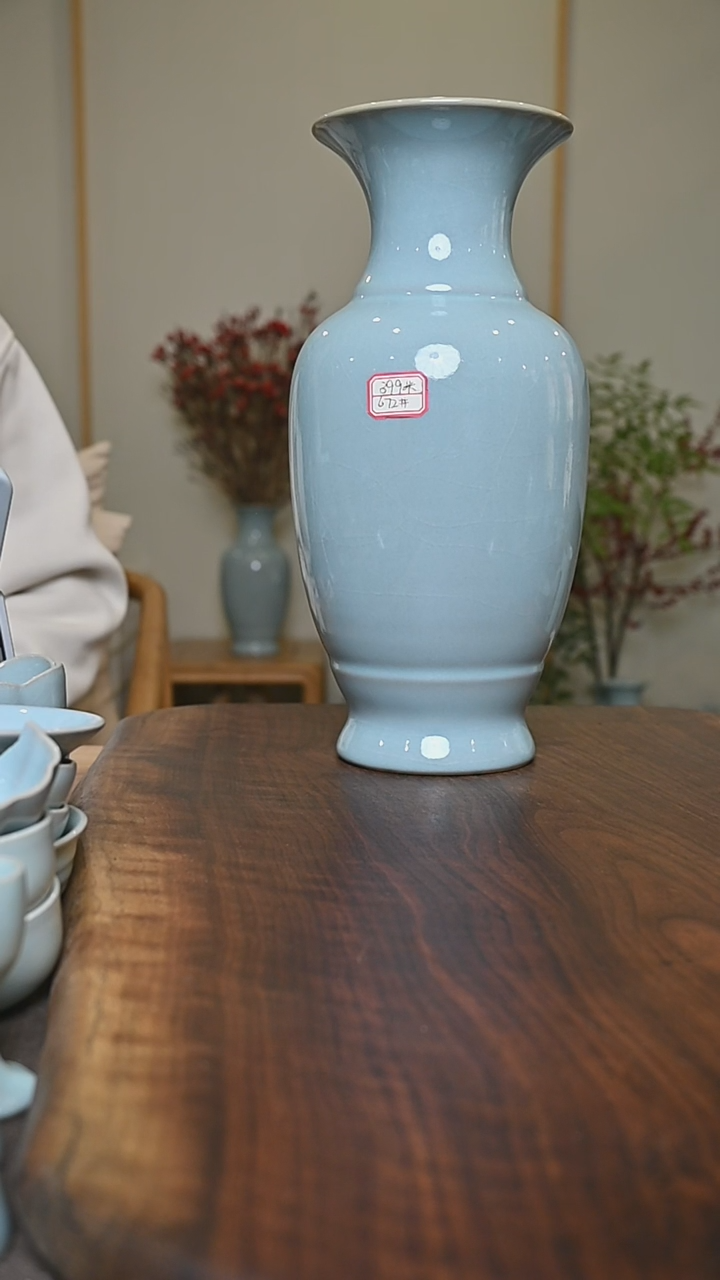 【闪购商品】其他672#微瑕天青釉朱家汝窑款观音瓶