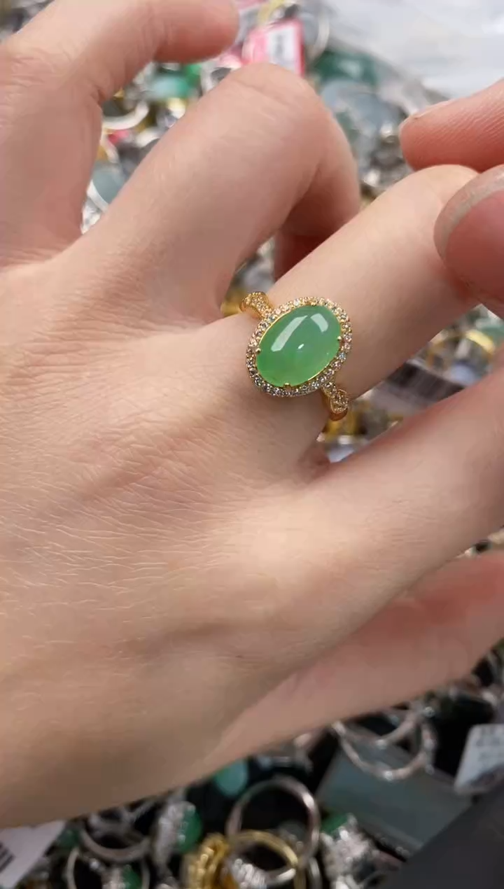 银S925镶嵌戒指翡翠555  7