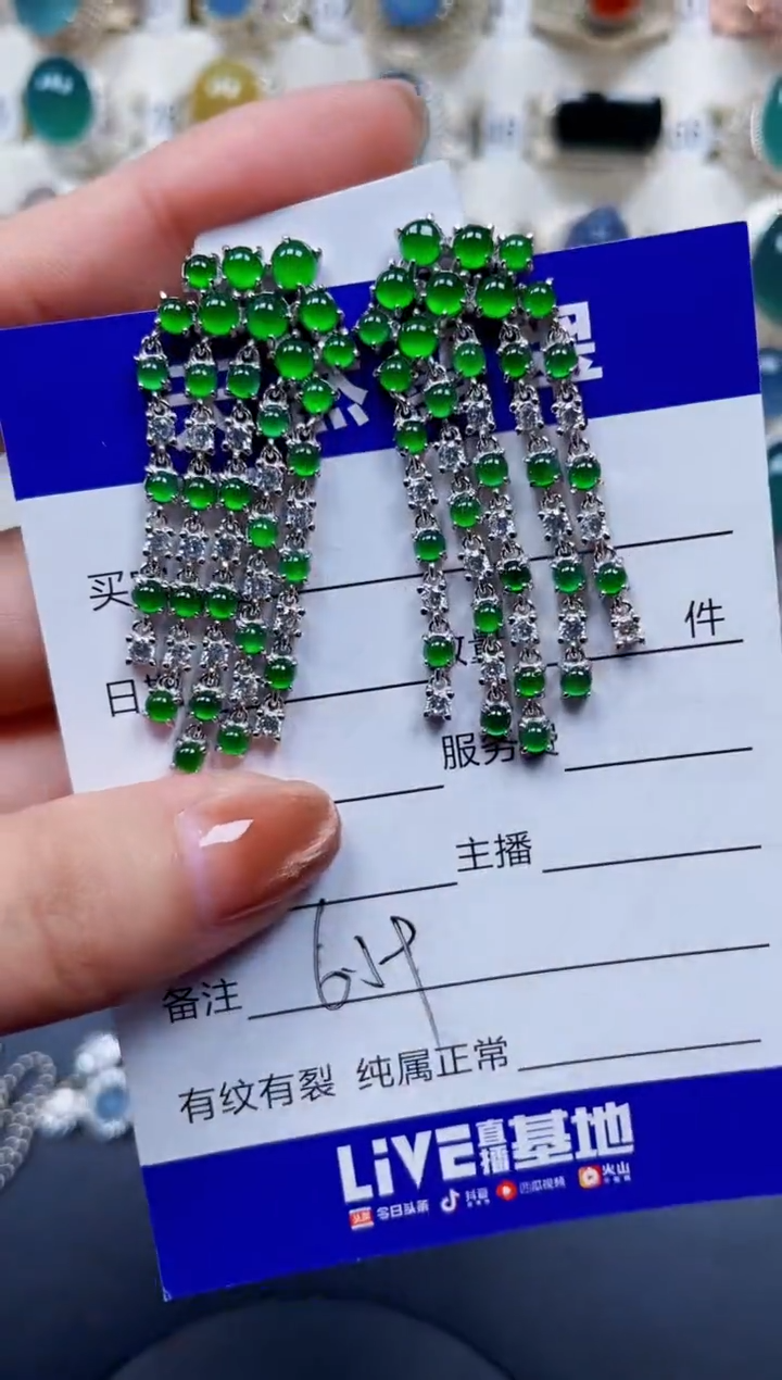 银S925镶嵌翡翠耳饰659