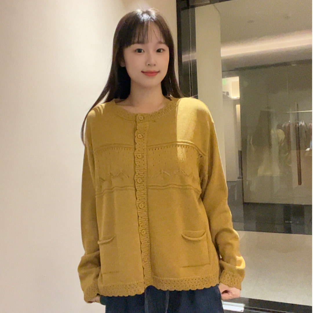 2025秋冬新款新中式格格设计针织衫女宽松显瘦双口袋设计上衣