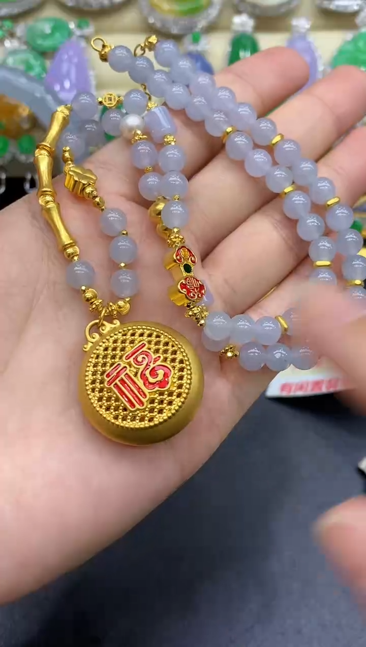 颈饰足金镶嵌翡翠505-中国好珍宝