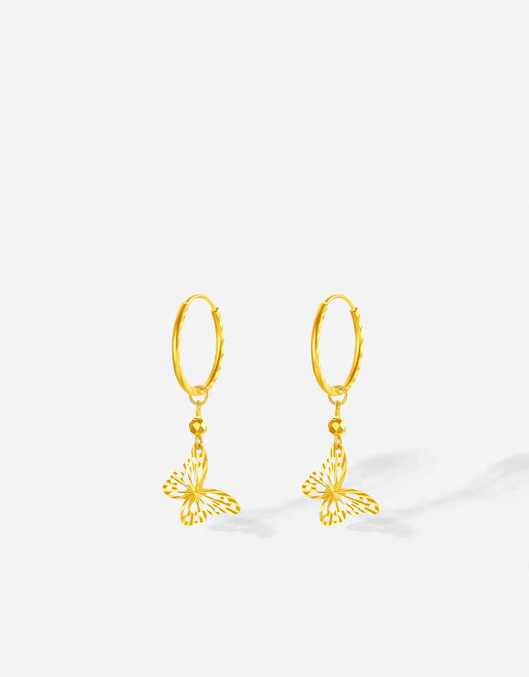铜合金耳饰 蝴蝶镂空耳环时尚闪光设计精美金耳饰